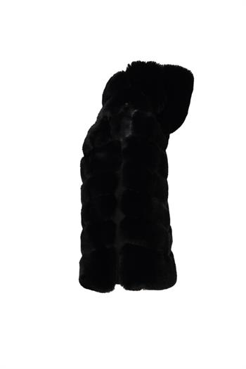 CLASSIC Kapüşonlu Suni Kürk Yelek - Siyah