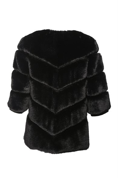 CLASSIC Yarım Kol Dilimli Suni Kürk Ceket - Siyah