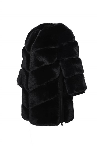 Classic Suni Kürk Ceket - Siyah