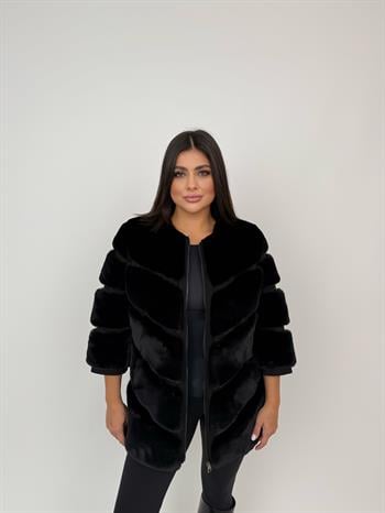 Classic Suni Kürk Ceket - Siyah