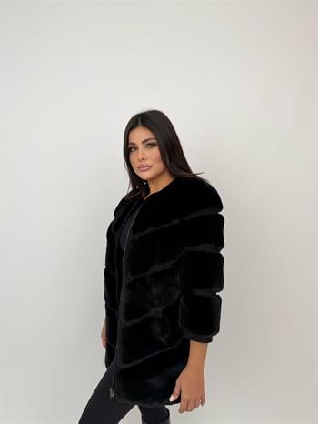 Classic Suni Kürk Ceket - Siyah