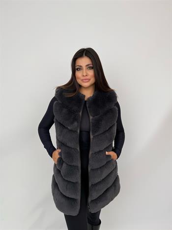 CLASSIC Suni Kürk Yelek - Antrasit