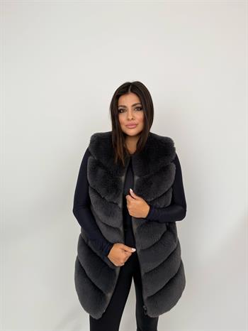 CLASSIC Suni Kürk Yelek - Antrasit