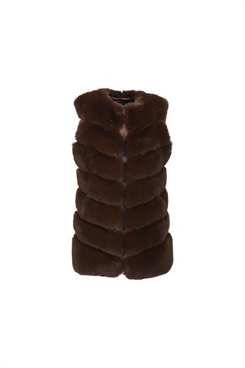 CLASSIC 7 Sıra Dilimli Suni Kürk Yelek - Kahverengi