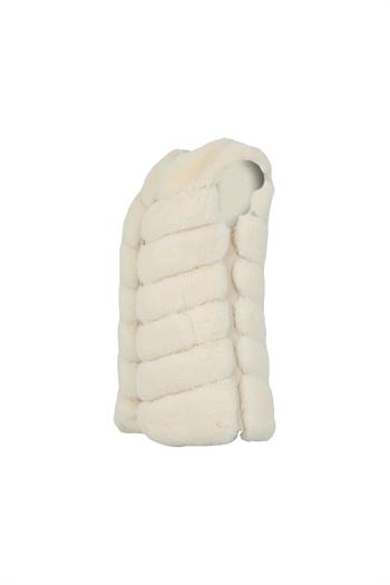 CLASSIC 7 Sıra Dilimli Suni Kürk Yelek - Kırık Beyaz