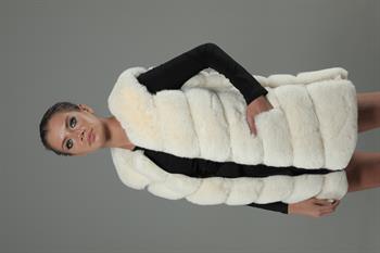 CLASSIC 7 Sıra Dilimli Suni Kürk Yelek - Kırık Beyaz