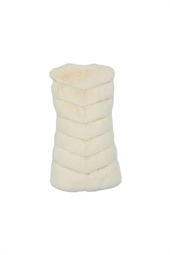 CLASSIC 7 Sıra Dilimli Suni Kürk Yelek - Kırık Beyaz