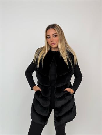 CLASSIC Suni Kürk Yelek - Siyah