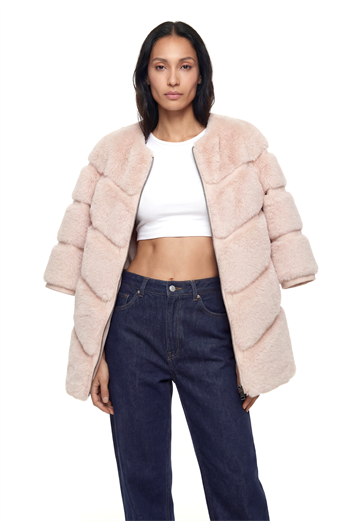 CLASSIC Yarım Kol Dilimli Suni Kürk Ceket - Bej