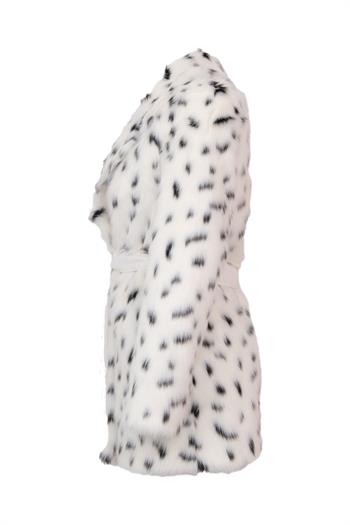 CORDELIA Bel Kuşaklı Desenli Suni Kürk Ceket - Leopar
