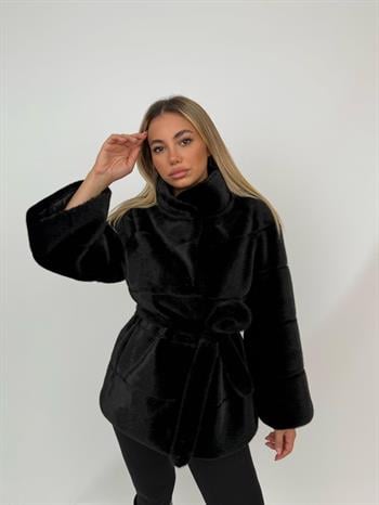 ELORA Suni Kürk Ceket - Siyah