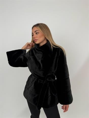 ELORA Suni Kürk Ceket - Siyah