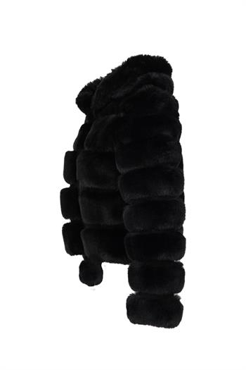 FENIX Kapüşonlu Suni Kürk Ceket - Siyah