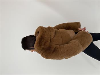 FOXY Kapüşonlu Suni Kürk Ceket - Kahverengi