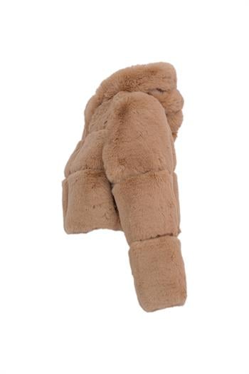 FOXY Kapüşonlu Suni Kürk Ceket - Şampanya