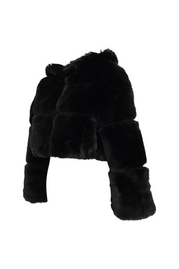 FOXY Kapüşonlu Suni Kürk Ceket - Siyah