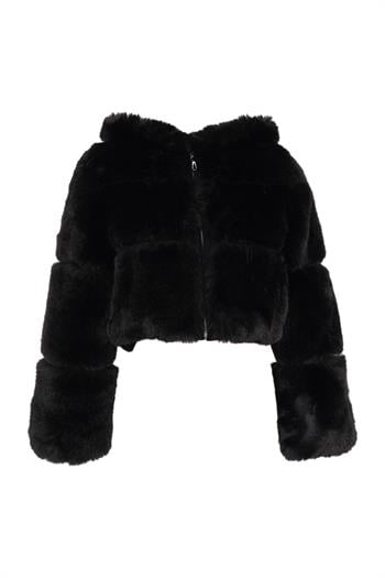 FOXY Kapüşonlu Suni Kürk Ceket - Siyah