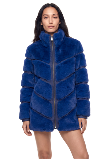 GALA Dik Yakalı Dilim Detaylı Suni Kürk Ceket - Saks