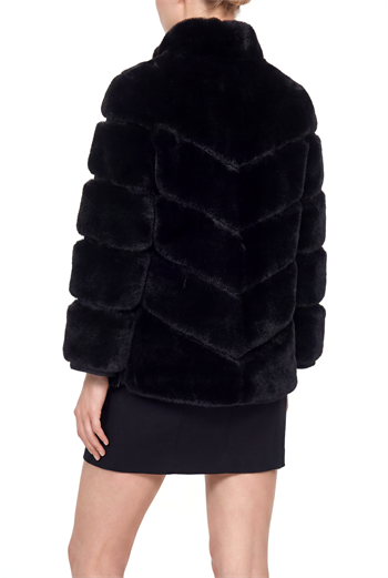 GALA Dik Yakalı Dilim Detaylı Suni Kürk Ceket - Siyah