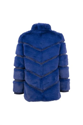 GALA Dik Yakalı Dilim Detaylı Suni Kürk Ceket - Saks