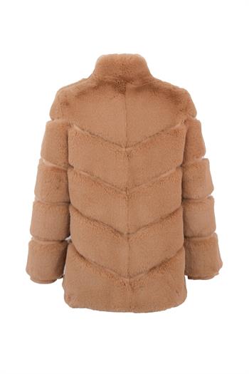 GALA Dik Yakalı Dilim Detaylı Suni Kürk Ceket - Şampanya