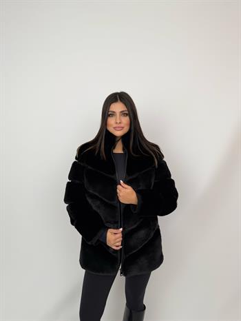 GALA Suni Kürk Ceket - Siyah