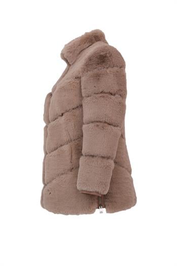 GALA Dik Yakalı Dilim Detaylı Suni Kürk Ceket - Vizon