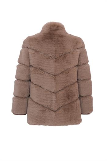 GALA Dik Yakalı Dilim Detaylı Suni Kürk Ceket - Vizon