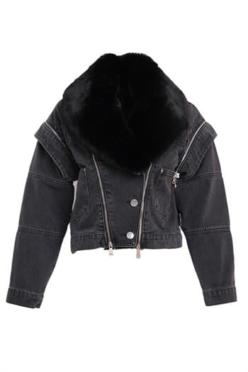 GALIA Kürklü Kot Ceket - Antrasit