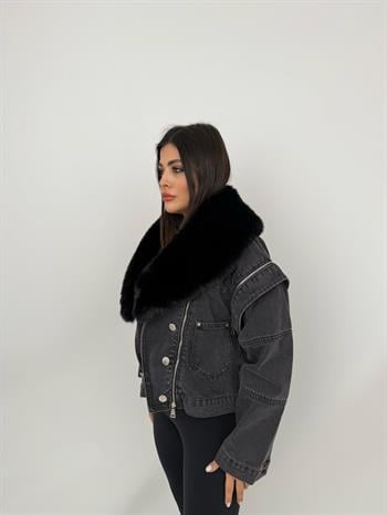 GALIA Kürklü Kot Ceket - Antrasit