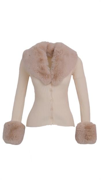 GALLER Kürklü Triko Hırka - Bej