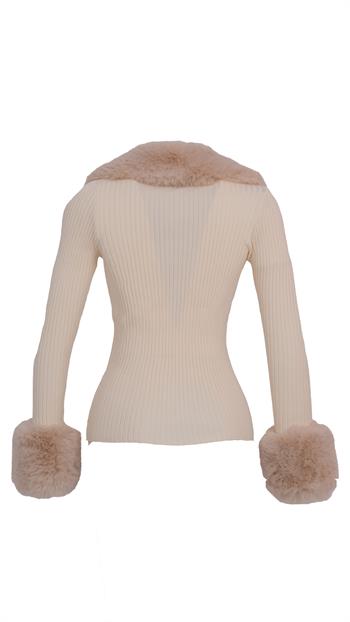 GALLER Kürklü Triko Hırka - Bej