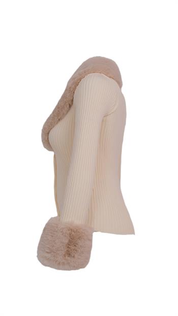 GALLER Kürklü Triko Hırka - Bej