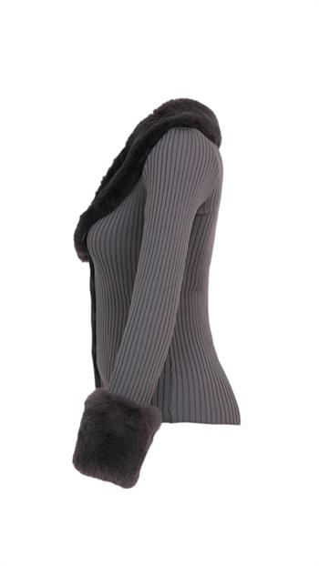 GALLER Kürklü Triko Hırka - Gri