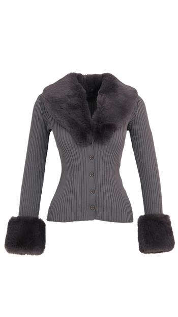 GALLER Kürklü Triko Hırka - Gri