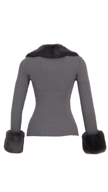 GALLER Kürklü Triko Hırka - Gri