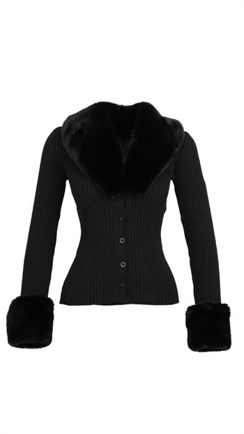 GALLER Kürklü Triko Hırka - Siyah