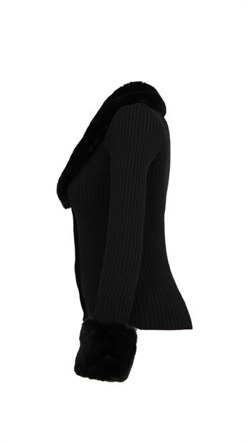 GALLER Kürklü Triko Hırka - Siyah