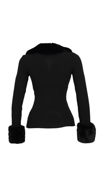 GALLER Kürklü Triko Hırka - Siyah