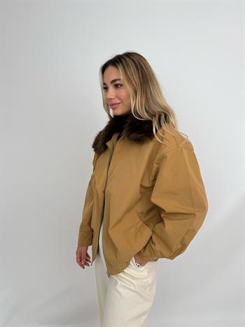 HAILEY Yakası Kürklü Trençkot - Camel