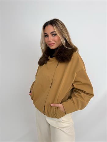 HAILEY Yakası Kürklü Trençkot - Camel