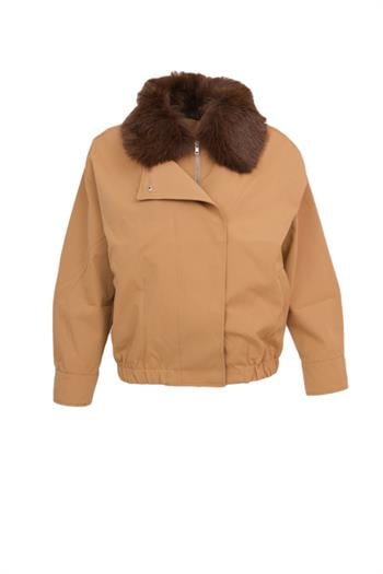 HAILEY Yakası Kürklü Trençkot - Camel