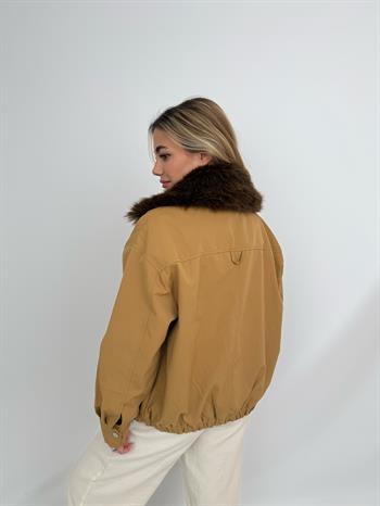 HAILEY Yakası Kürklü Trençkot - Camel