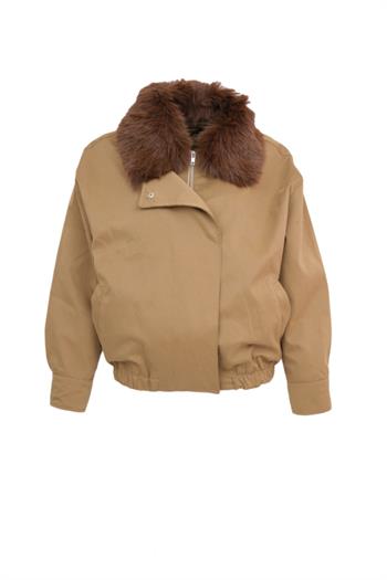 HAILEY Yakası Kürklü Trençkot - Haki