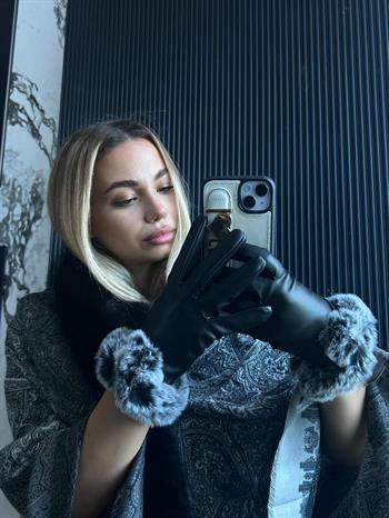 JF Bileği Gri Kürklü Eldiven - Siyah