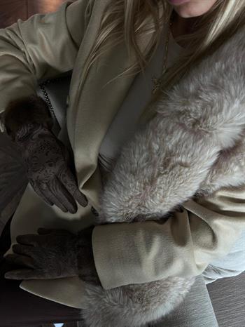 JF Bileği Kürklü Desenli Süet Eldiven - Vizon