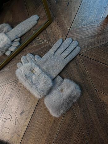 JF Bileği Kürklü Eldiven - Gri