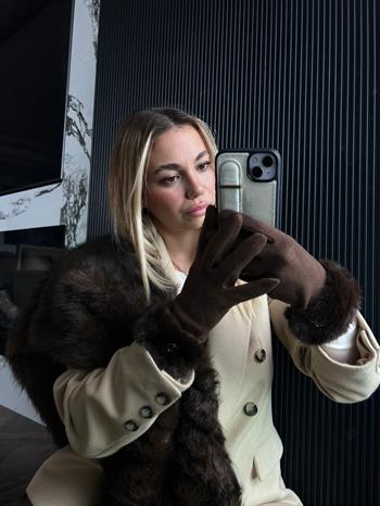 JF Bileği Kürklü Eldiven - Kahverengi