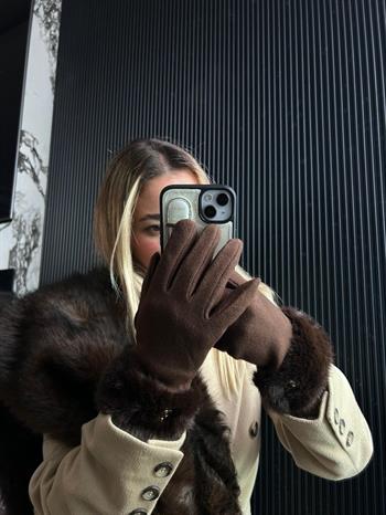 JF Bileği Kürklü Eldiven - Kahverengi