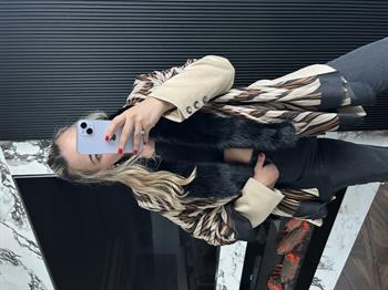 JF Desenli Kürklü Şal - Kahverengi